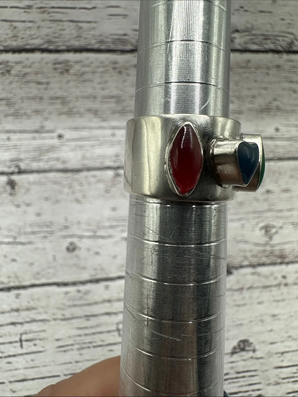 Taxco Silver Band Ring with Red, Blue and Green Accents
